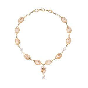 Women's Simulated Champagne Quartz and White Pearl Necklace in Goldtone